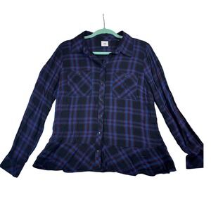 Cabi Plaid Button Down Top Tunic Ruffle‎ Hem Long Sleeve Women's Size M